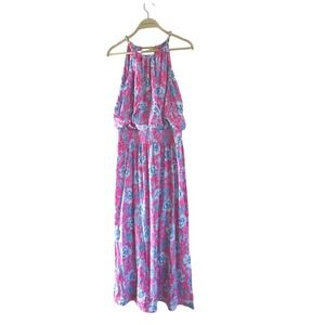 Lilly Pulitzer Gracelyn Halter Midi Dress in Roxie Pink Wave 'N Sea‎ Sz Large